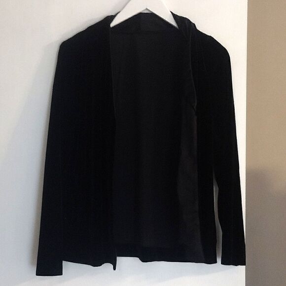 Alex Evenings Women's Solid Black Velvet Textured Open Front Cardigan Cover up - Picture 6 of 15